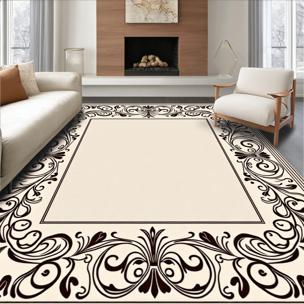 Ornate Floral Scroll Border Design Rug