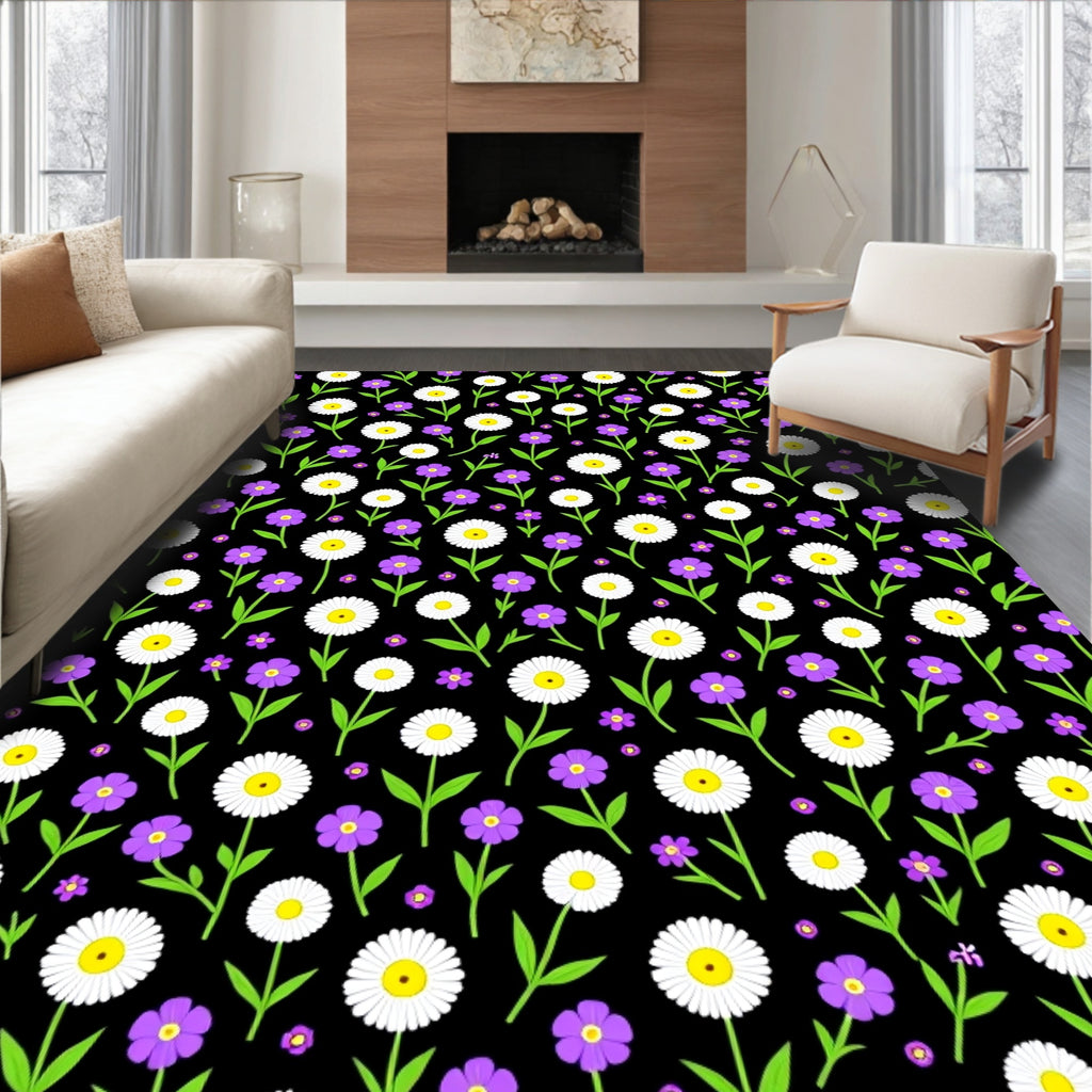 Whimsical Daisy Purple Flower Pattern Rug
