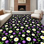 Whimsical Daisy Purple Flower Pattern Rug