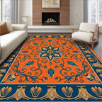 Orange Blue Floral Medallion Pattern Rug
