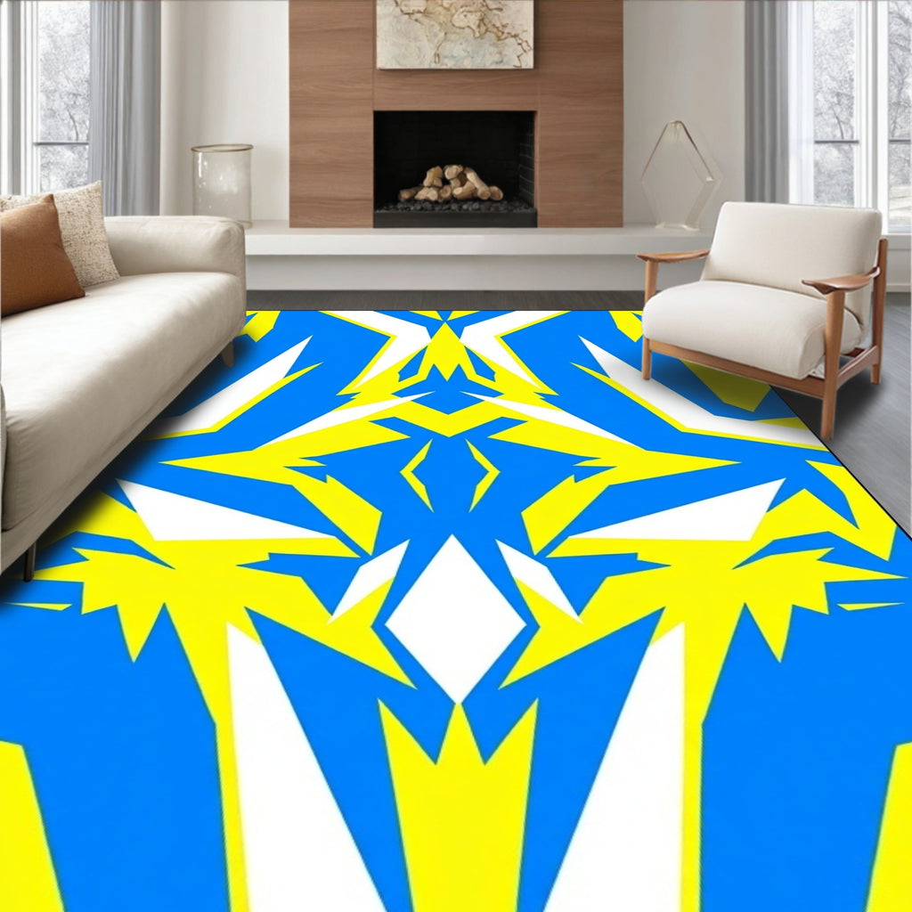 Bold Blue Yellow Abstract Shapes Rug