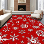 Red Snowflake Pattern Festive Design Rug