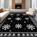 Black White Snowflake Border Garland Rug