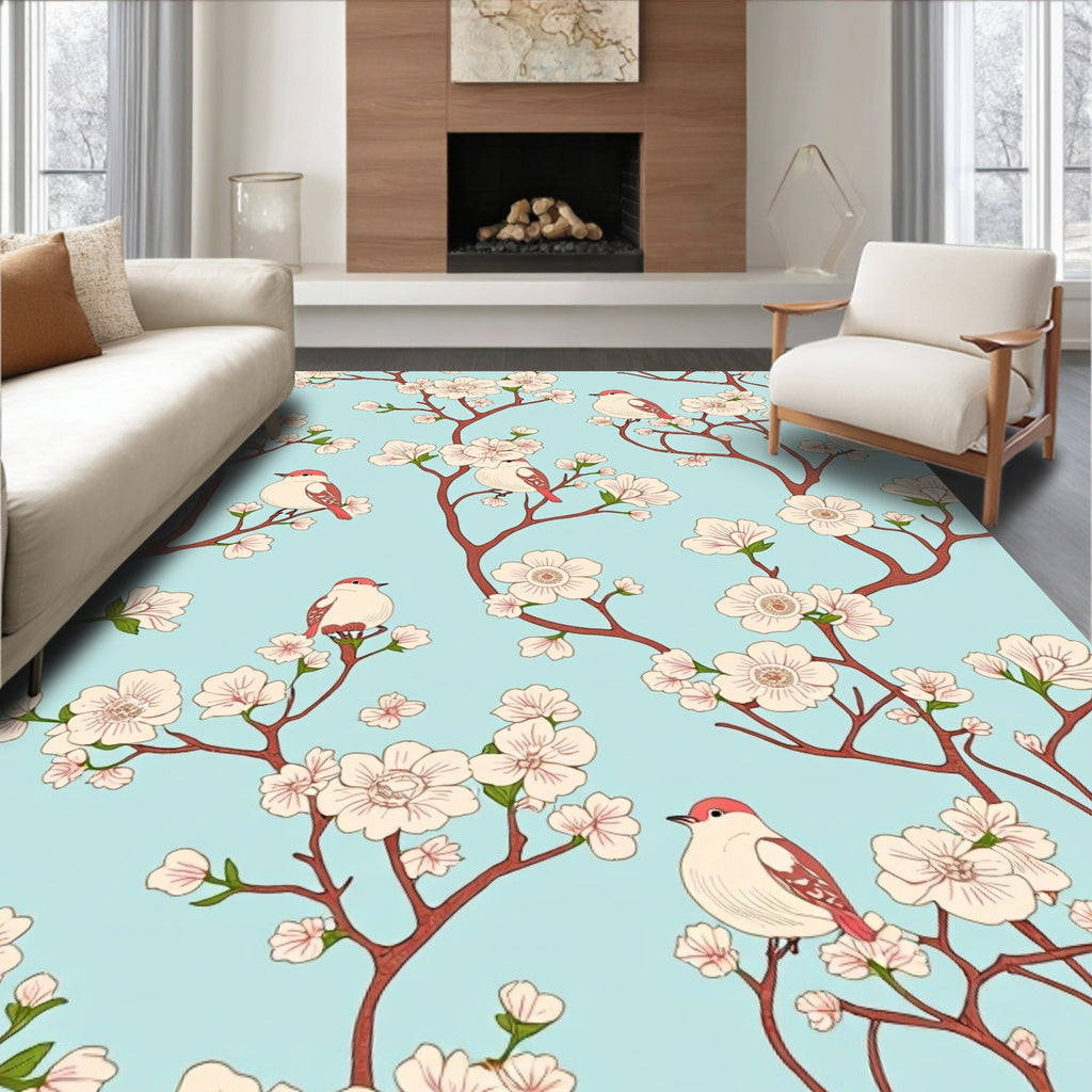 Birds and Blossom Pattern Design Rug