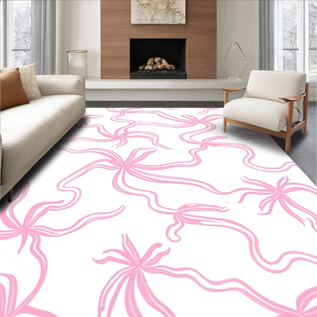 Soft Pink Swirling Ribbon Calligraphy Rug