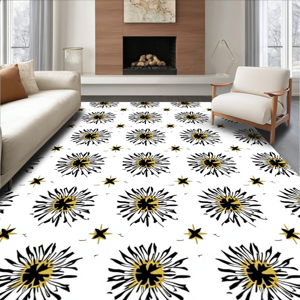 Black Gold Starburst Floral Rug