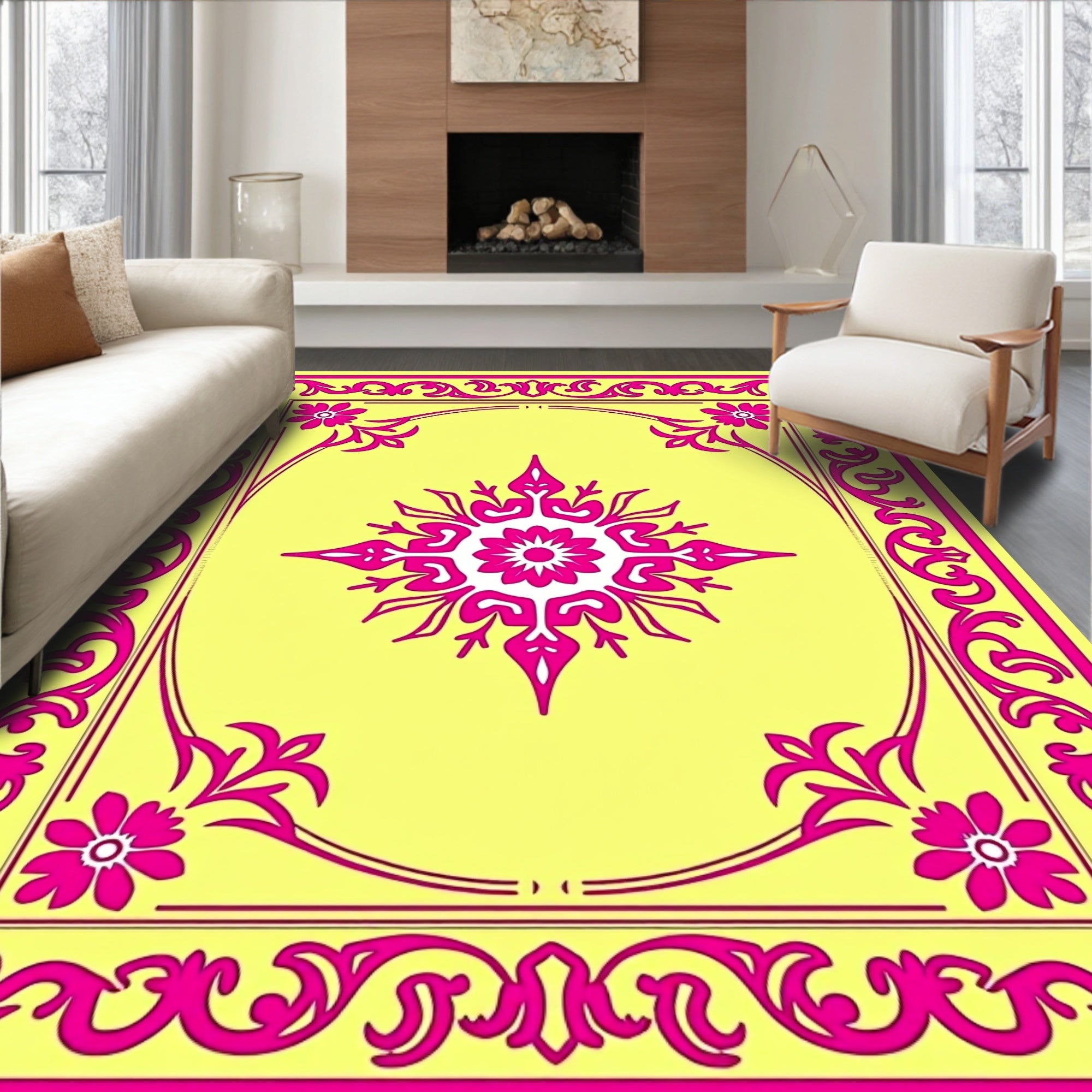 Vibrant Floral Scrollwork Medallion Rug
