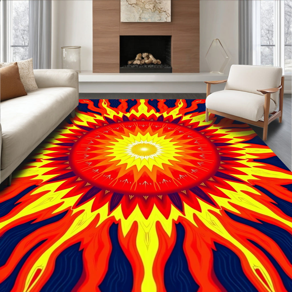 Radiant Sunburst Mandala Design Rug