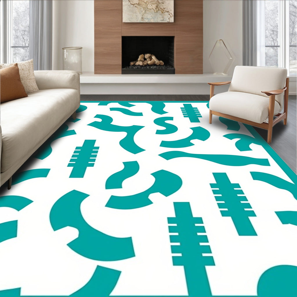 Abstract Geometric Teal Pattern Rug