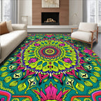 Vibrant Psychedelic Floral Mandala Pattern Rug