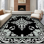 Intricate Floral Symmetry Black White Rug