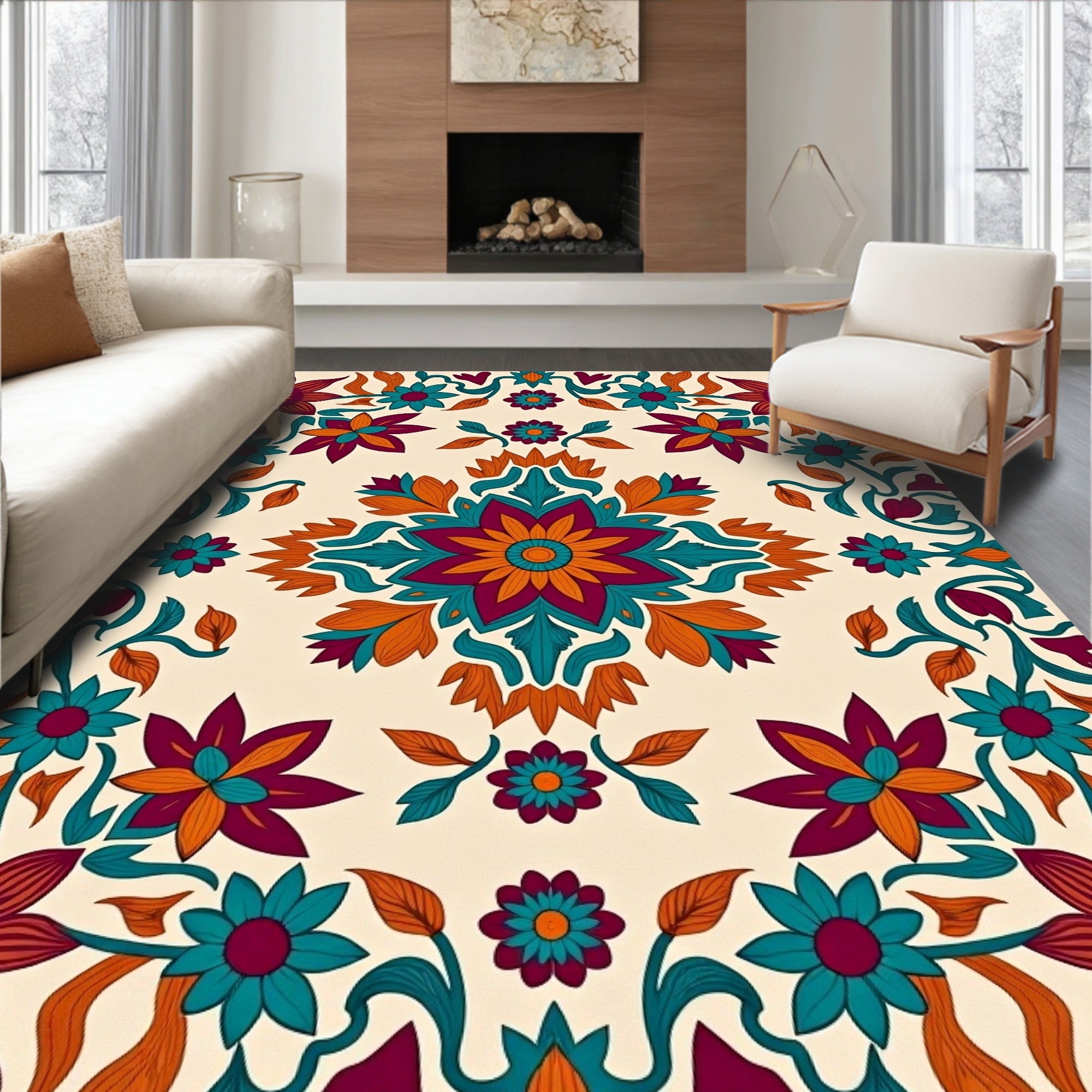 Bold Floral Vines Pattern Design Rug