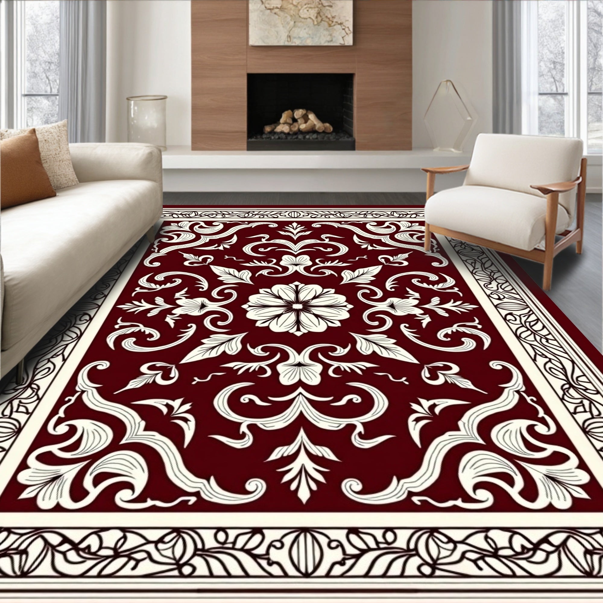 Ornate Floral Vine Pattern Rug