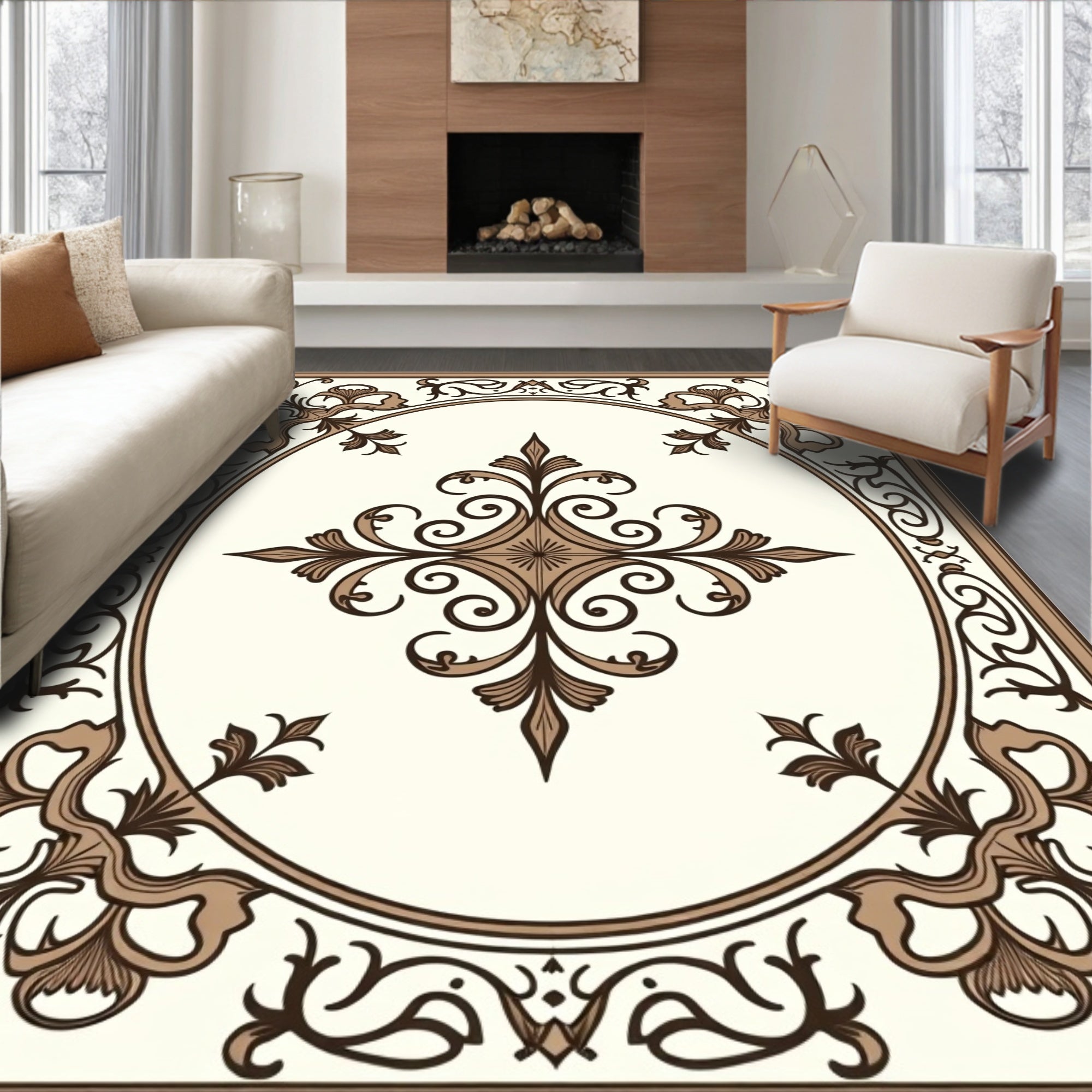 Ornate Floral Scrollwork Design Rug