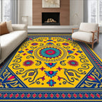 Vibrant Yellow Floral Intricate Art Rug