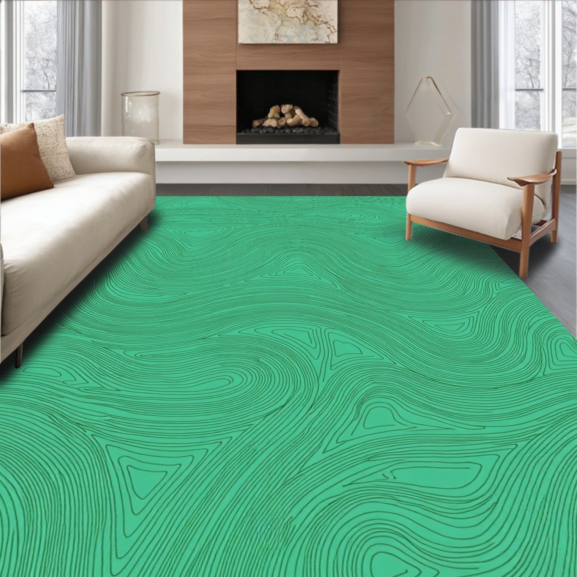 Abstract Contour Lines Green Design Rug