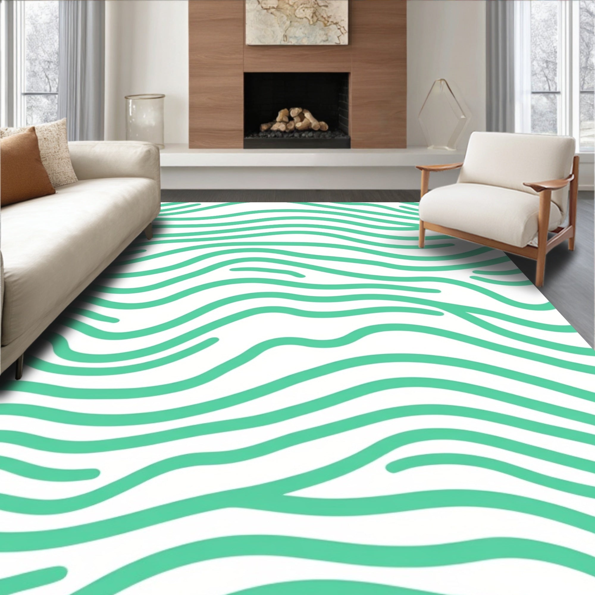 Teal Organic Wavy Lines Rug