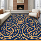 Ornate Floral Scrollwork Indigo Rug