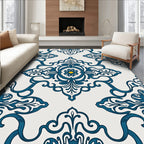 Damask Floral Blue Yellow Pattern Rug
