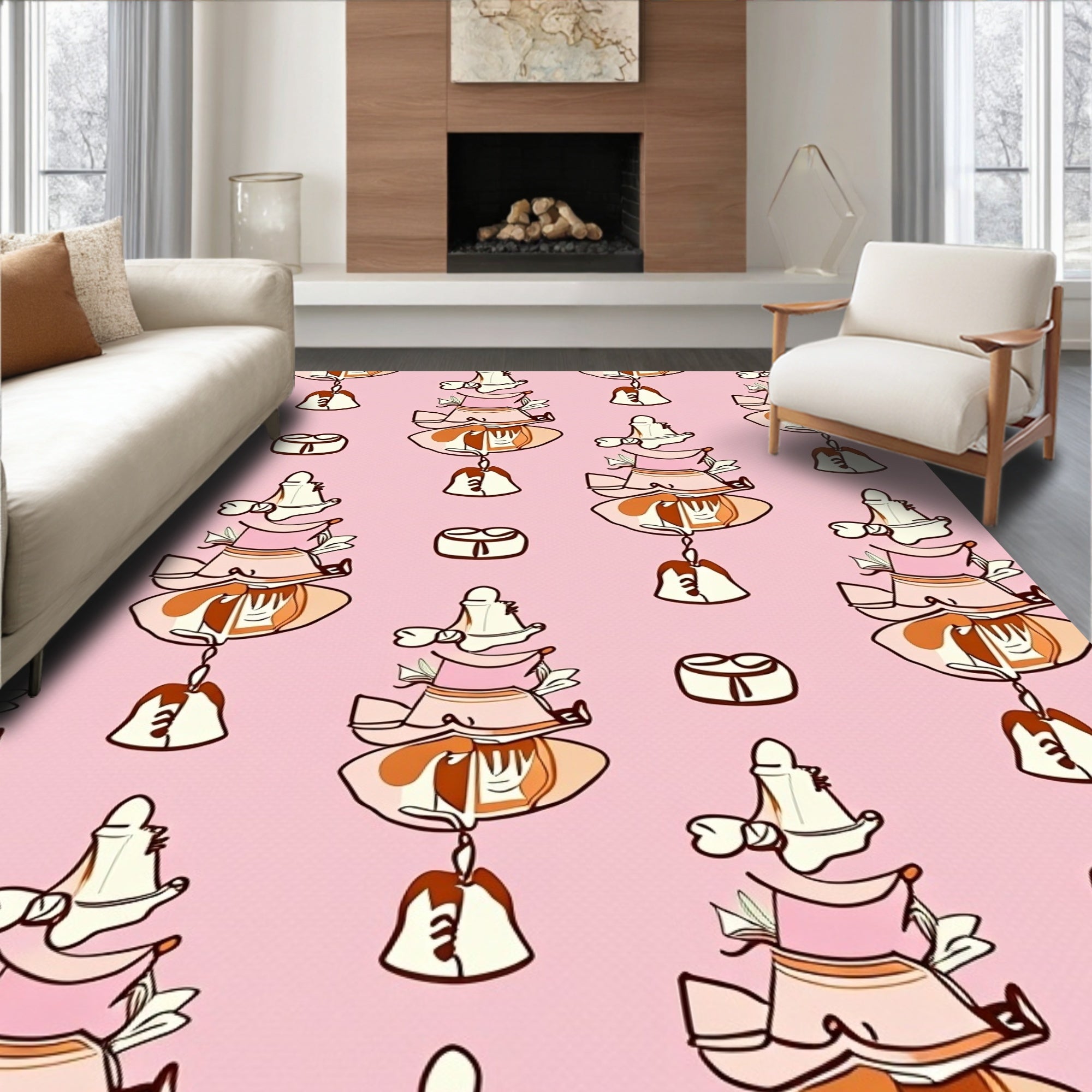 Pink Layered Doll Arrangement Rug