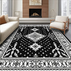 Black White Floral Medallion Rug