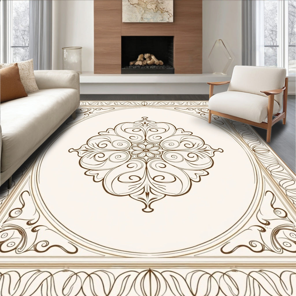 Ornate Floral Scroll Design Rug
