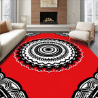 Bold Black White Red Mandala Pattern Rug
