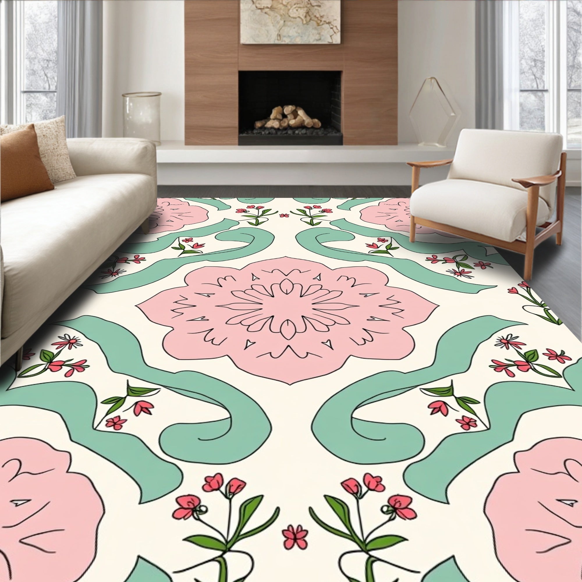 Pastel Floral Ribbon Pattern Design Rug