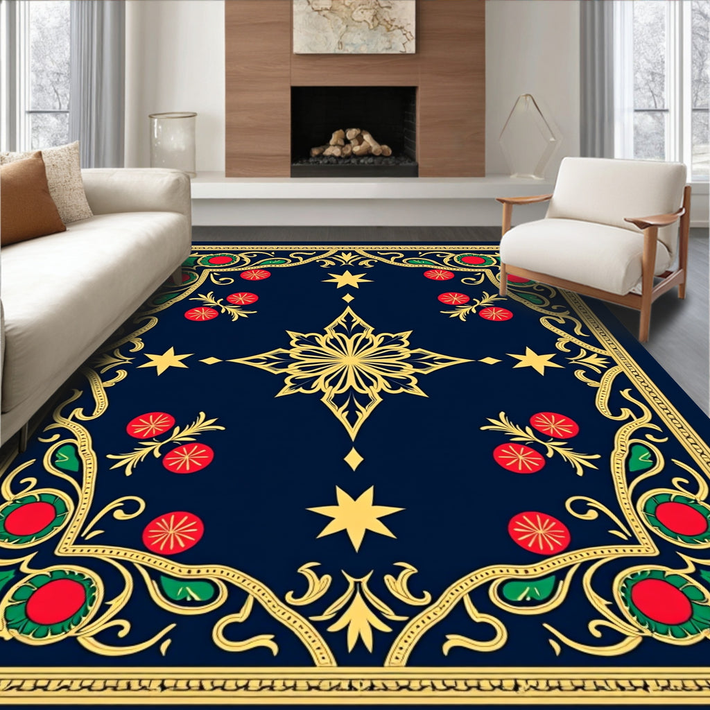 Ornate Midnight Blue Floral Star Rug