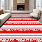 Red White Striped Calligraphy Pattern Rug