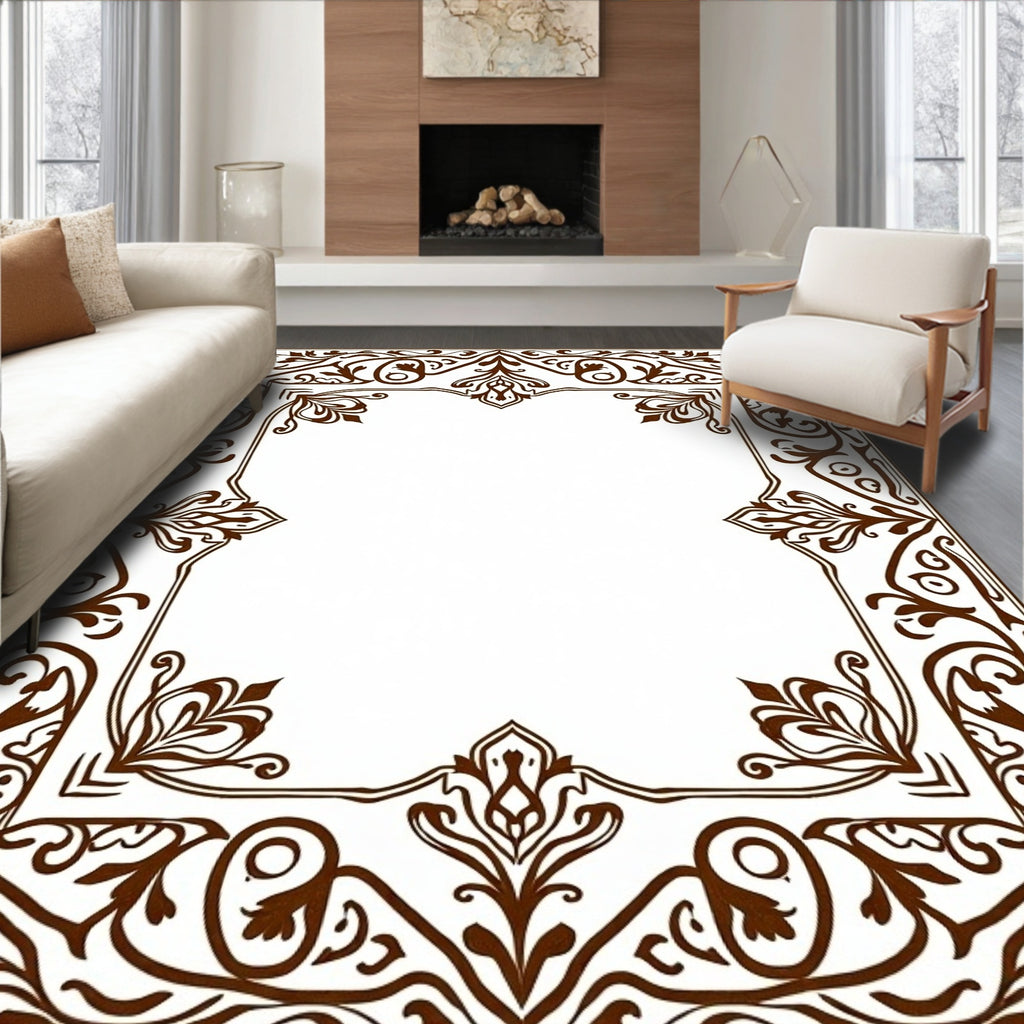 Filigree Floral Scroll Border Design Rug
