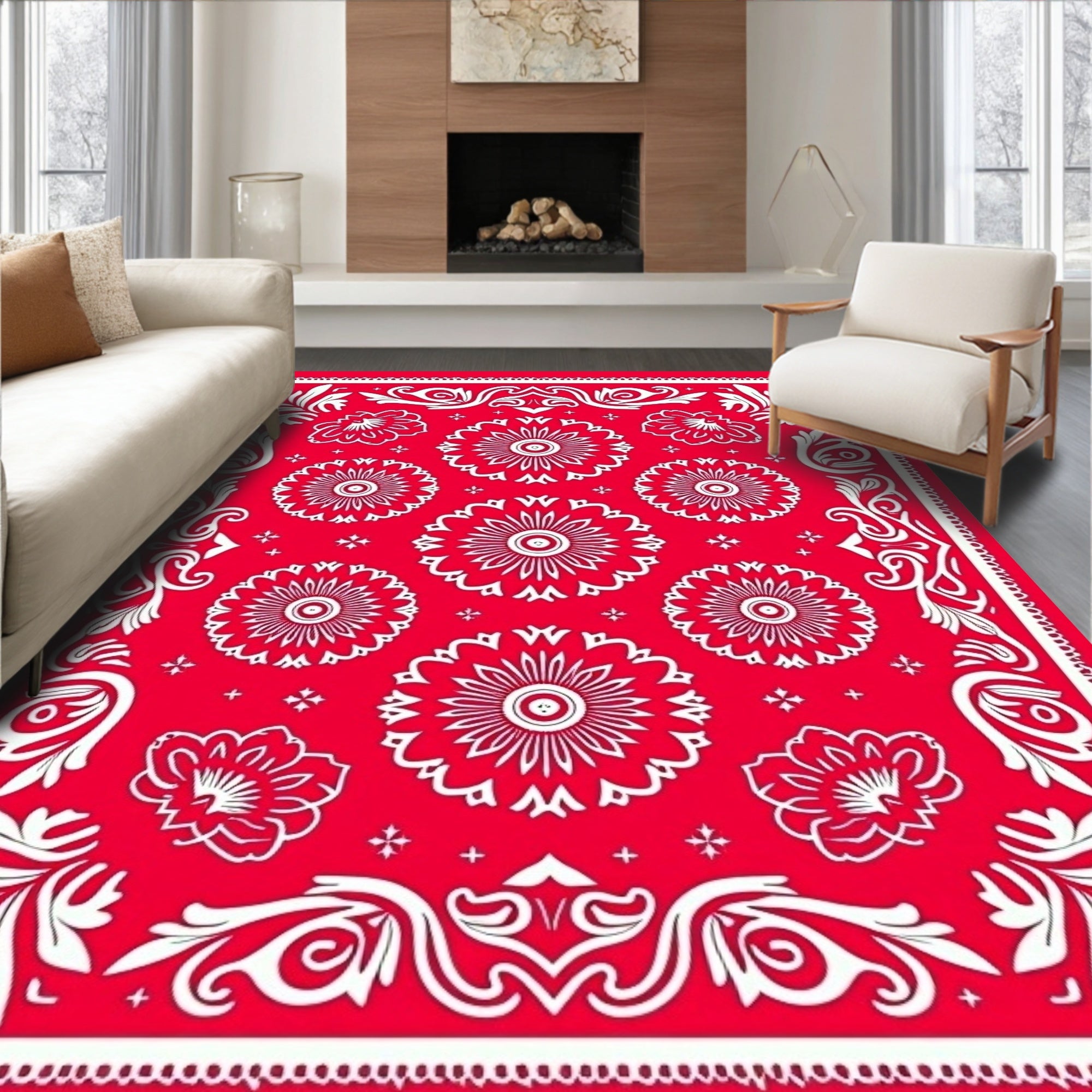 Red Floral Pattern with White Accents Rug