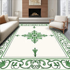 Ornate Green Floral Border Design Rug