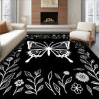 White Butterfly Floral Border Rug