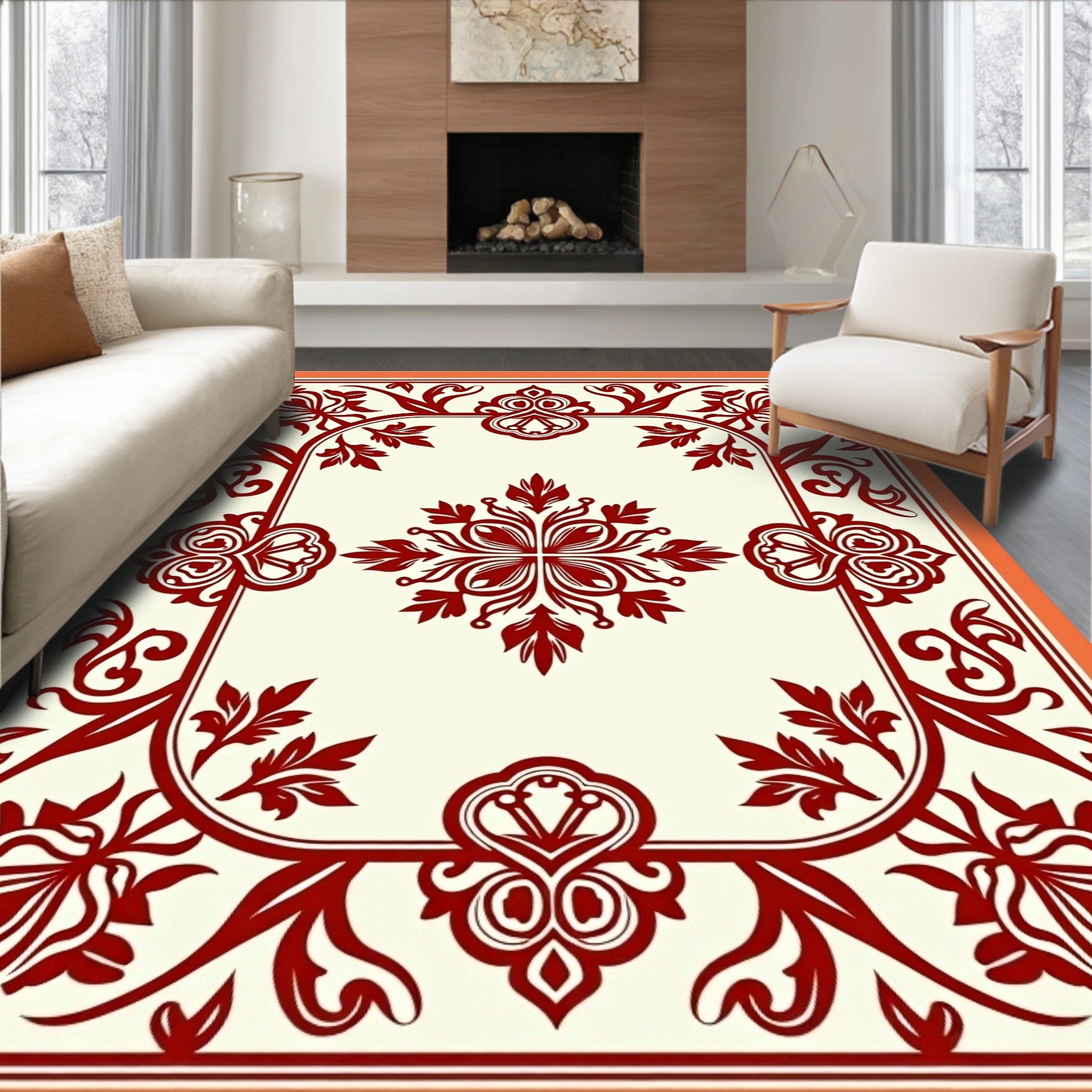 Classic Red Floral Medallion Pattern Rug