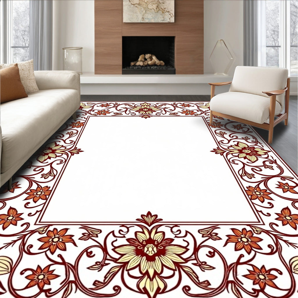 Ornate Floral Scrollwork Design Rug