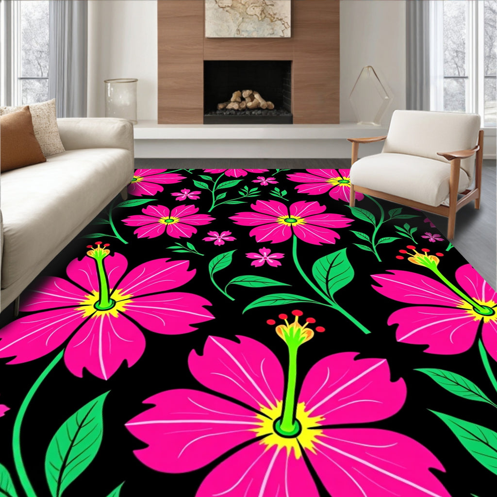 Vibrant Pink Floral Pattern Design Rug