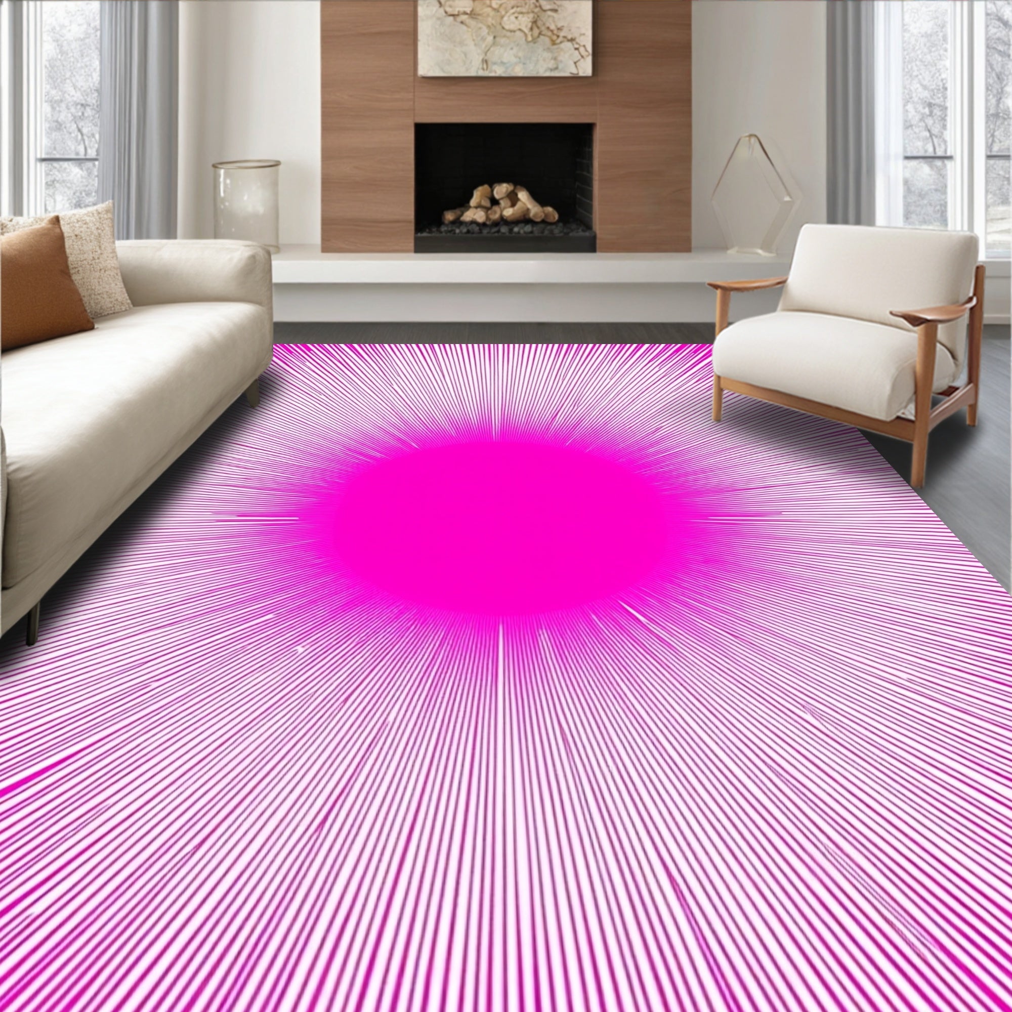 Bold Pink Radiant Burst Pattern Rug
