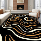 Abstract Swirls Black Gold Rug