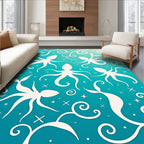 White Octopus Aquatic Swirls Design Rug
