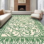 Elegant Green Vine Scrollwork Pattern Rug
