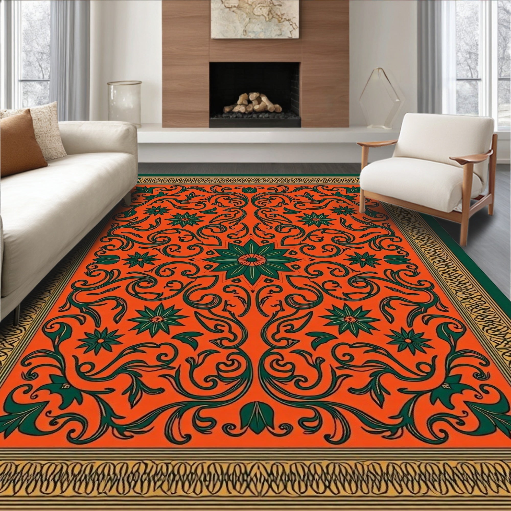 Ornate Floral Swirling Vine Pattern Rug