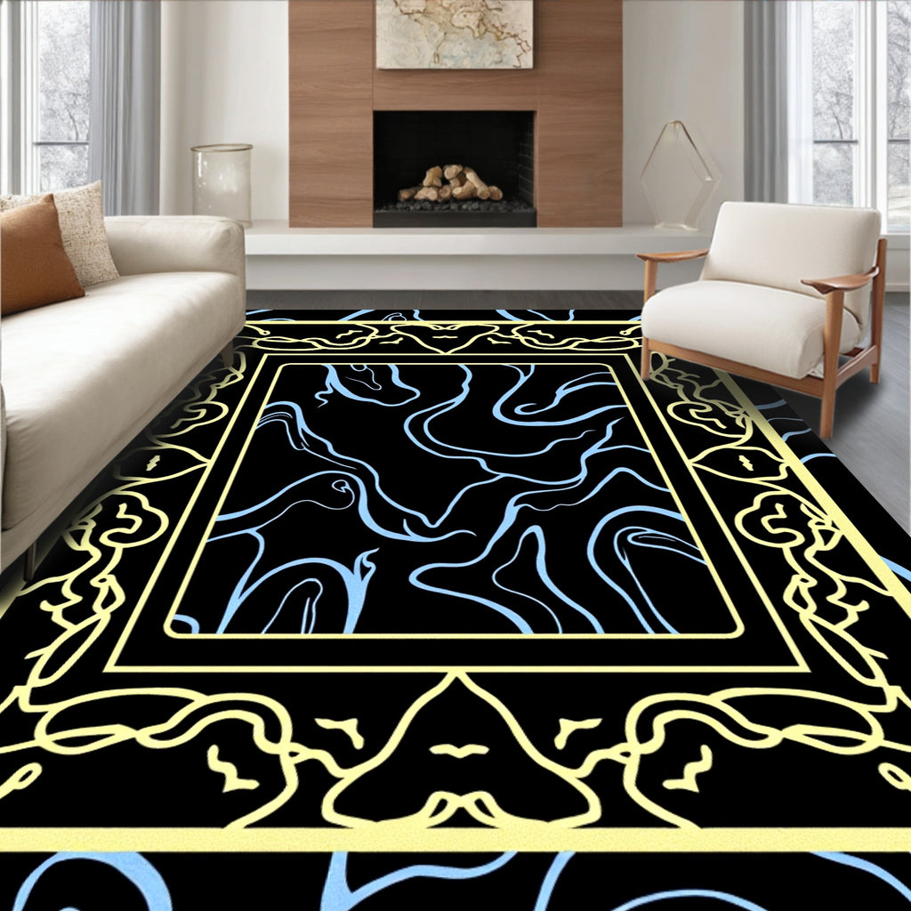 Abstract Wavy Border Art Rug