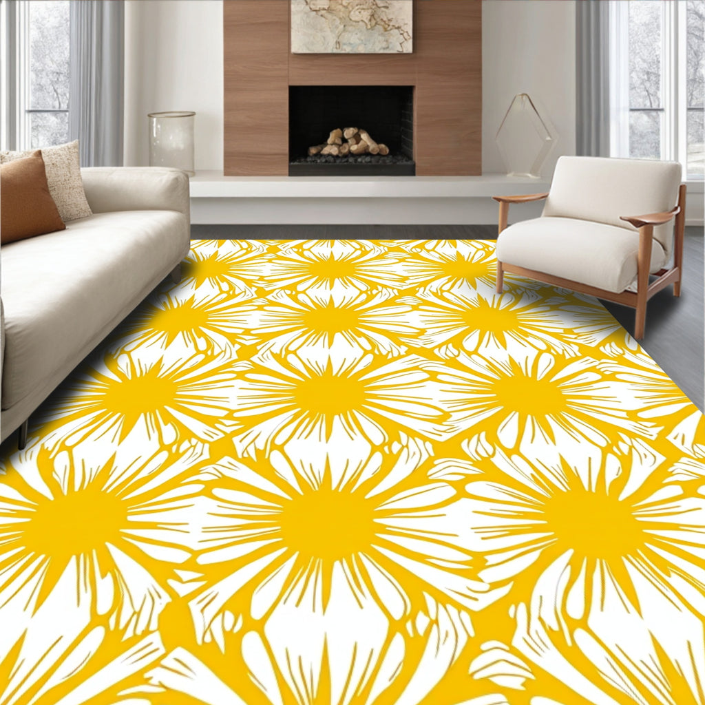 Bold Yellow Floral Pattern Design Rug