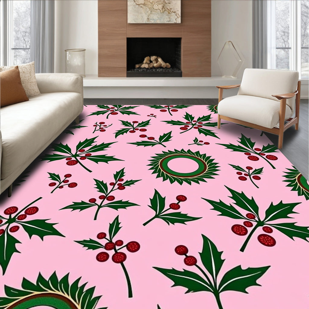 Festive Holly Berry Pattern Design Rug