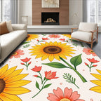 Sunny Sunflower Coral Bloom Pattern Rug