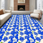 Bold Blue White Abstract Pattern Rug