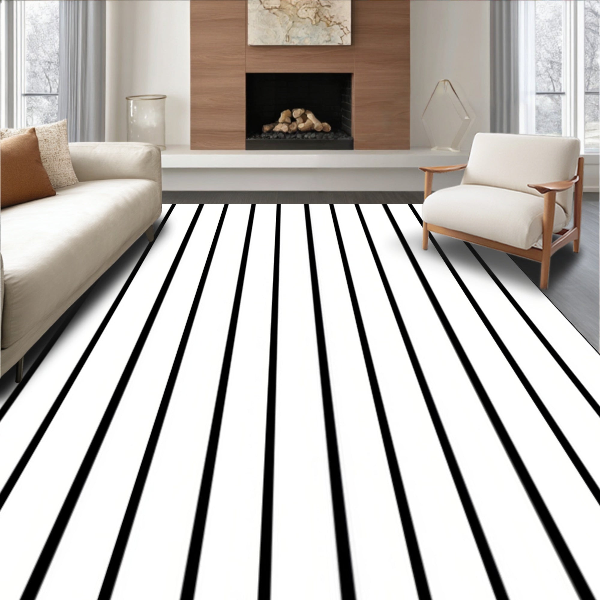 Classic Black White Stripe Pattern Rug