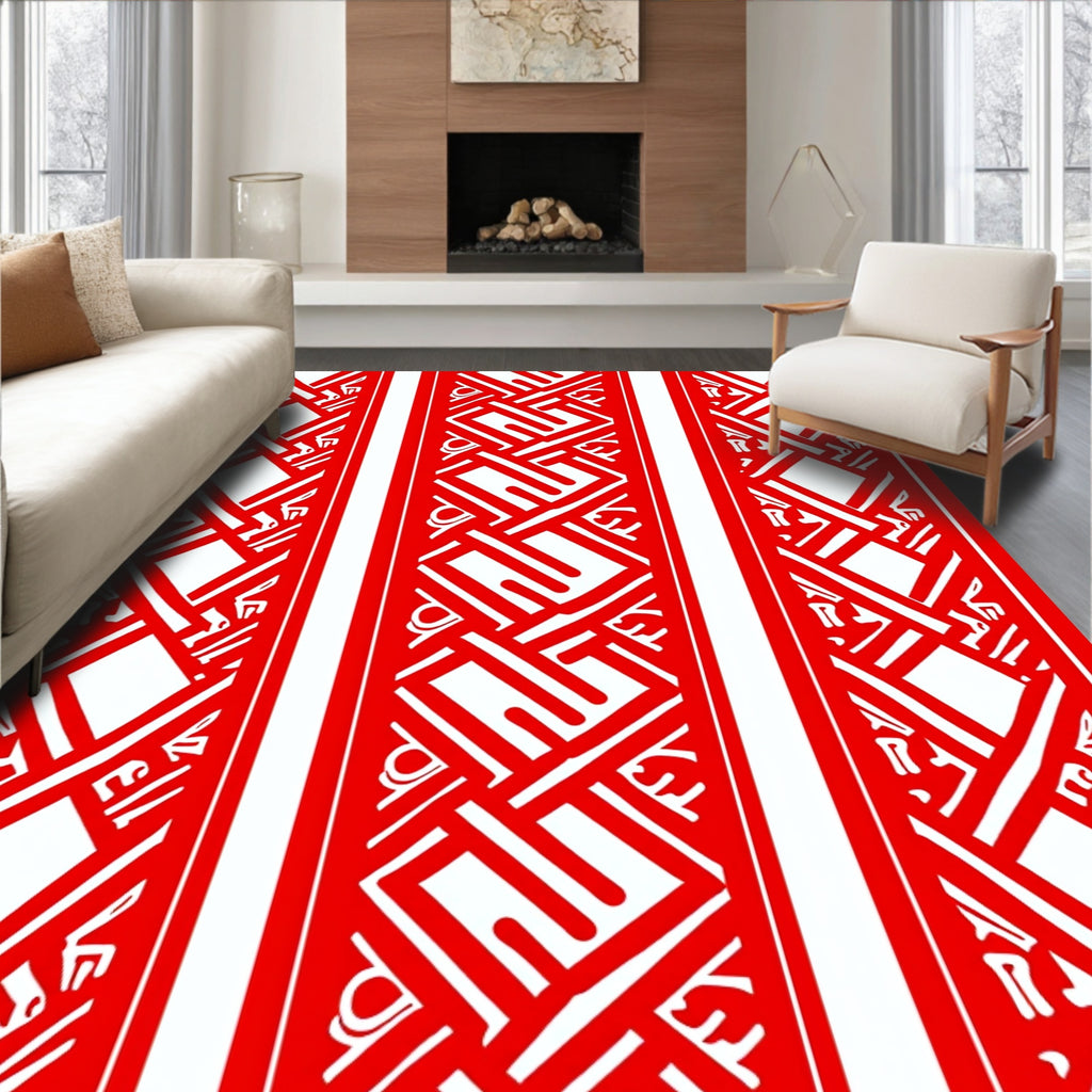 Bold Red Interlocking Geometric Pattern Rug
