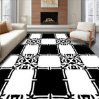 Black White Interlocking Square Medallion Rug
